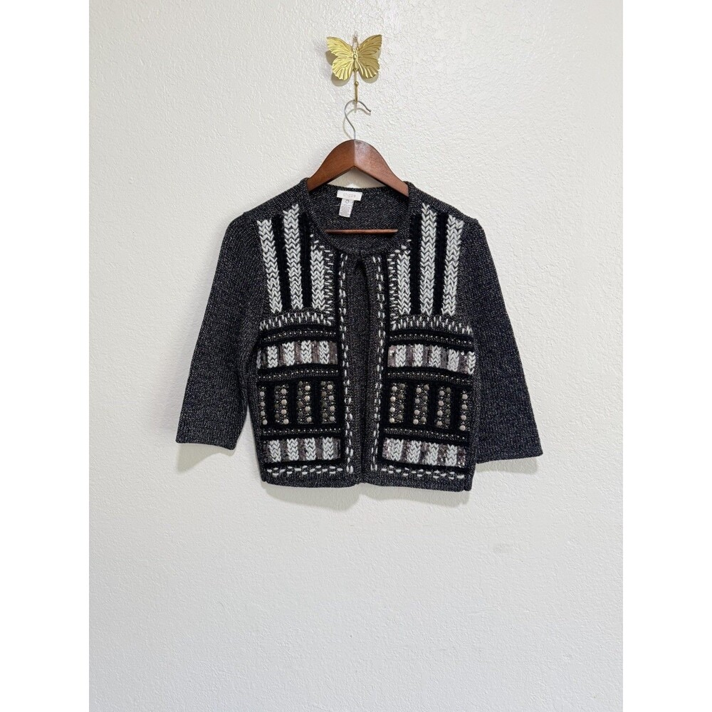 Chico's Embellished Open Front Cardigan Sweater Size 0 (S) Glam Festive Party - Picture 2 of 12